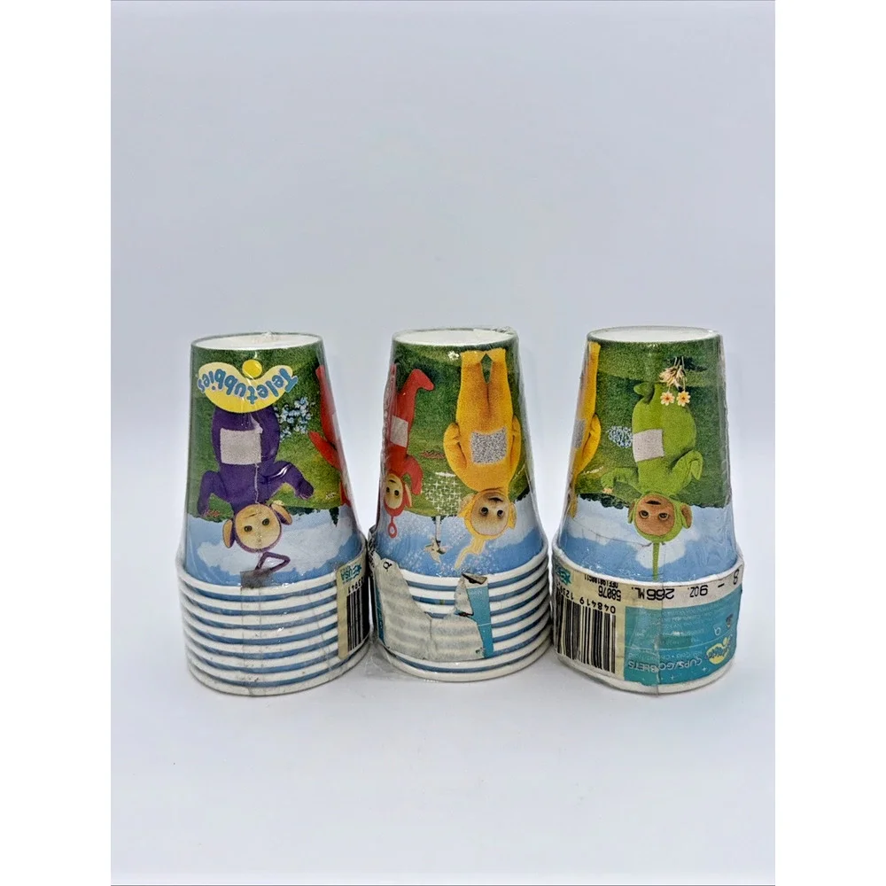 Vintage Teletubbies Party Supplies Lot New Old Stock Cups Napkins Tablecovers